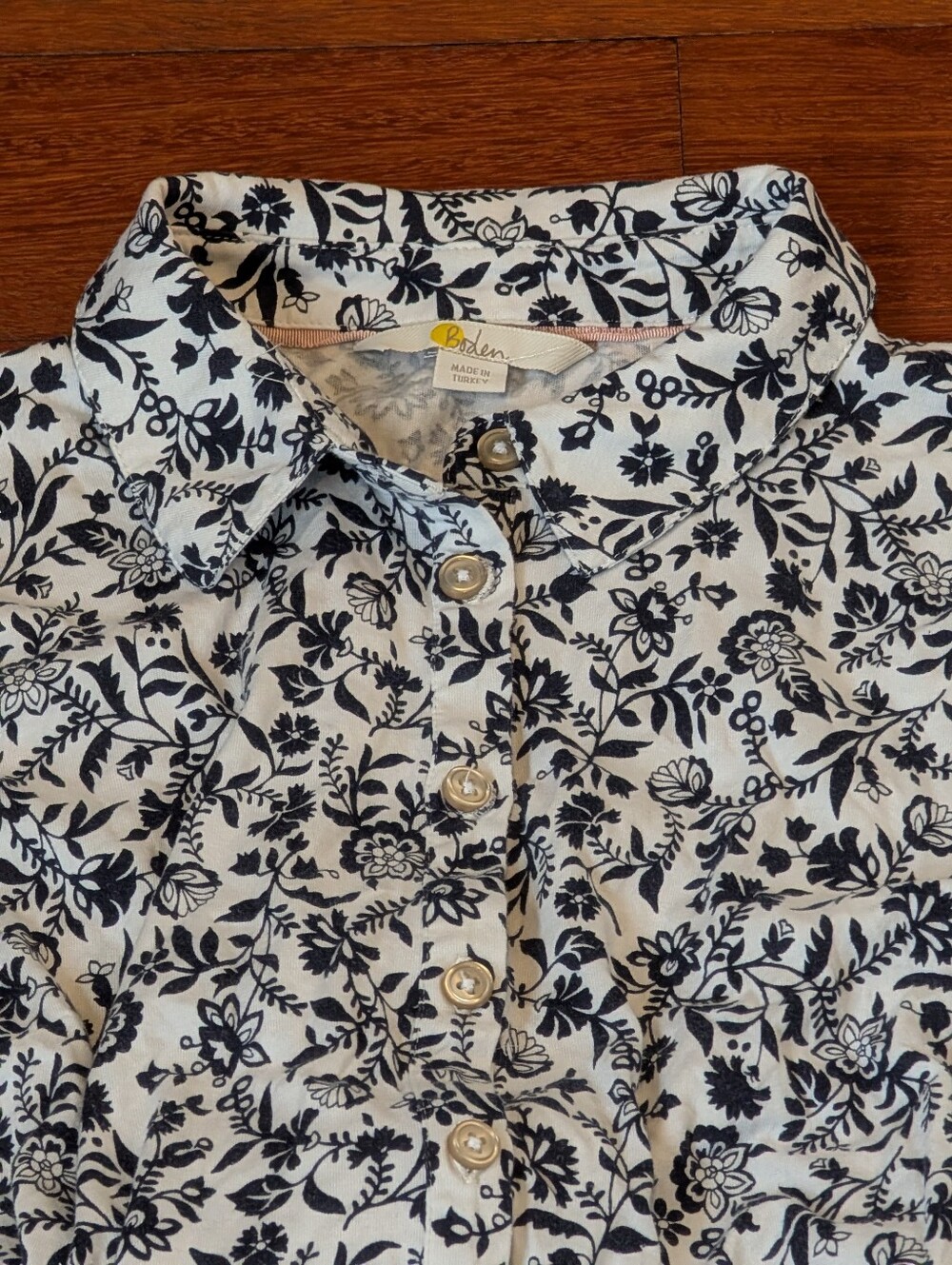 Boden Navy And White Floral Midi Button-Front Dress - Picture 2 of 8